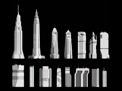 Cyberpunk modern low poly sci-fi skyscrapers  Low-poly 3D model