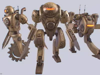 Steampunk mech collection 3D Model Pack