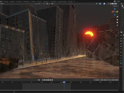 destroyed city 3D model