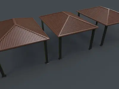 PBR Wooden Pergola Gazebo B4 Low-poly 3D model