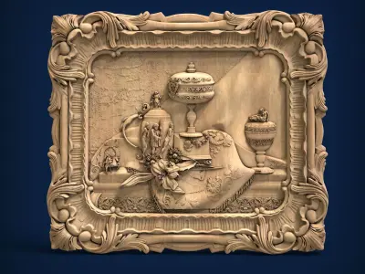 Carved panel painting STL 3D model 34