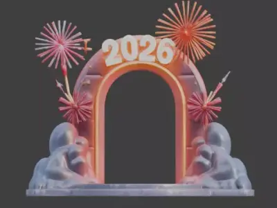 Title High-Quality 3D Cartoon New Year Portal Gate Low-poly 3D model