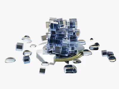 Ice Cubes Fountain on a Tiles Floor 3D Model Low-poly 3D model