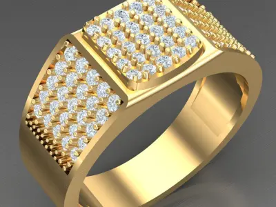 Light Gold Diamond Men Ring 2MR045 3D model