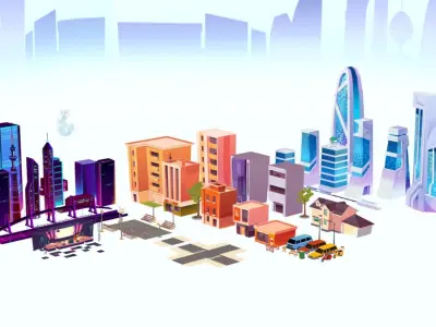 Lowpoly City buildings stylized assets game ready  Low-poly 3D model