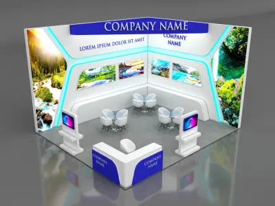 Booth Exhibition Stand Stall 6x7m Height 450 cm 2 Side Open 3D model
