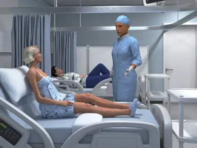  Large Hospital Ward Interior with People 