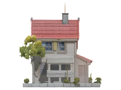 Cartoon Village House  HandPainted Game Asset glb Low-poly 3D model