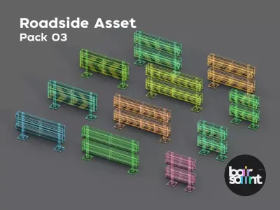 Metal Road Barrier Stylized Roadside3D Asset Pack Free low-poly 3D model