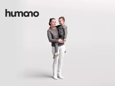 Humano casual woman with kid standing and looking -07040-46 3D model