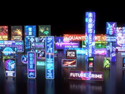 Cyberpunk Billboards Signs V1 Low-poly 3D model