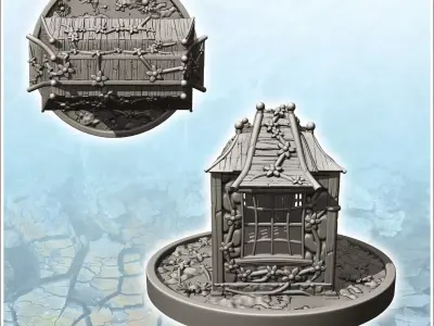 Medieval house on plinth with green walls and curved roof 4 - Me 3D print model