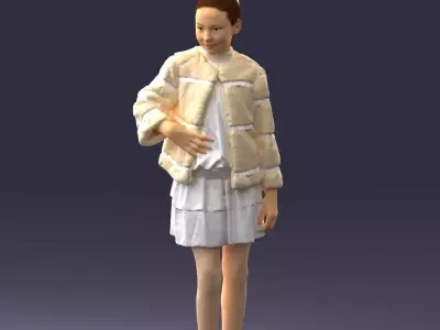 000366 Girl in White Dress and Fur Jacket Low-poly 3D model