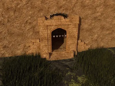 Ancient cave gate Low-poly 3D model