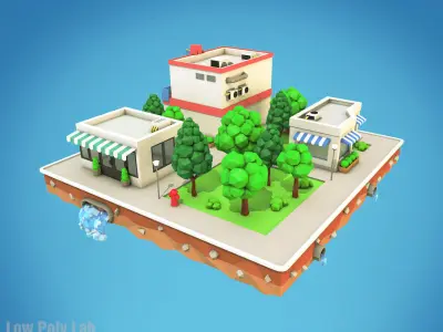 Cartoon City Block Cinema Low-poly 3D model