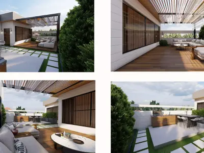 Modern Luxury Roof Garden Design Pack2 Rooftop Scenes 3D model