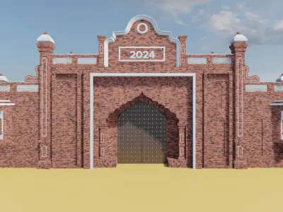 Old style wood grand gate 3D model