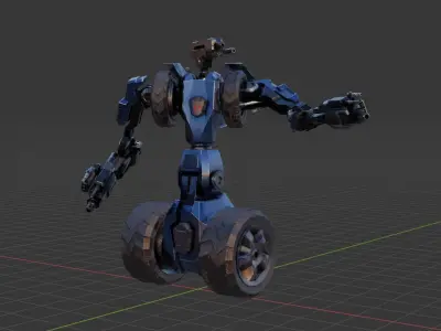 Science fiction Robot Fighter and Destroyer Animated Low-poly 3D model