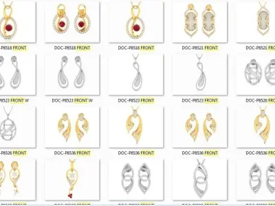 36 Light Weight Pendant Earrings set 3dm render details  3D print model