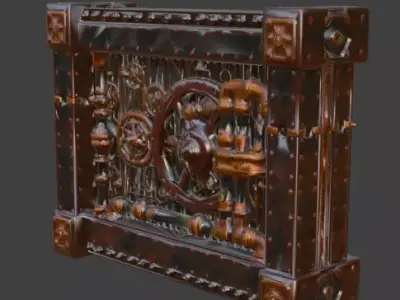 Steampunk Industrial Wall Barrier 3D Model Low-poly 3D model