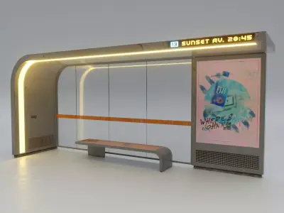 Cyberpunk Bus Shelter Low-poly 3D model