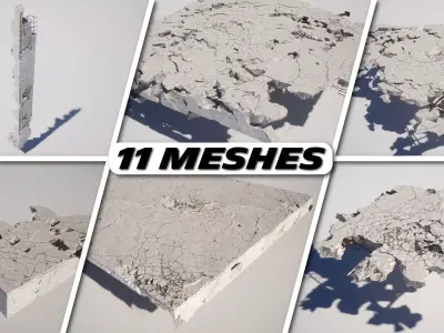 Broken Construction Concrete Debris Pack 3D model