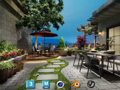 Photorealistic Balcony Garden Kit PBR Textures Modular 3D Models Low-poly 3D model