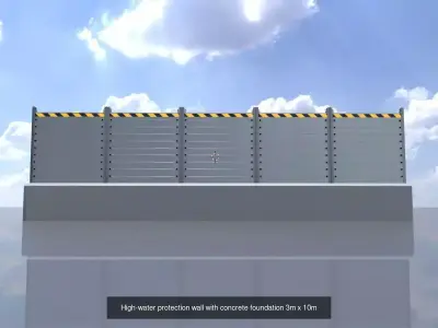 Flood-Protection-Wall with Concrete Foundation 3m all Versions 3D Model Pack