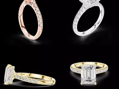 Emerald Cut Halo Diamond Ring CAD Model Jewelry Pro 3D print model