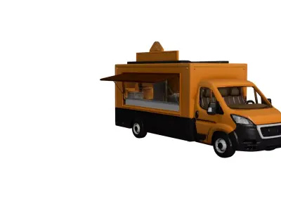 Modern Orange Food Truck Mobile Kitchen Street Food Vehicle 3D model