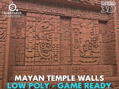 Low poly Yellow Mayan Temple Wall 230731 Low-poly 3D model
