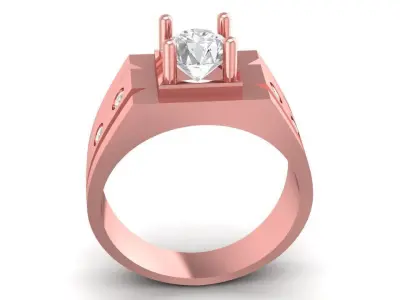 Classic Men Ring with Round Diamond 3D Model 654 3D print model