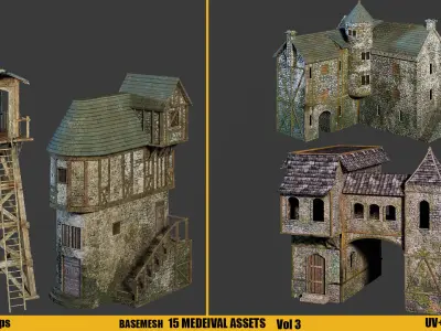 KITBASH -MEDIEVAL ASSETS -Textures vol 3 Low-poly 3D model