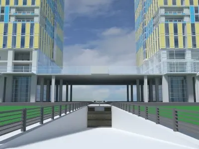 Building 9 two tall buildings at night 3D model