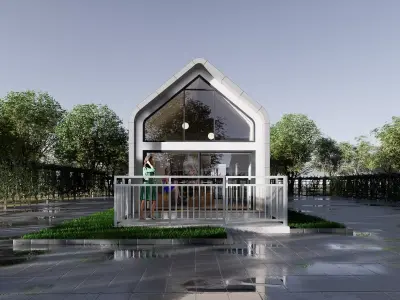 Modern Timber Frame Tiny House with Full Interior -3D Model 3D model