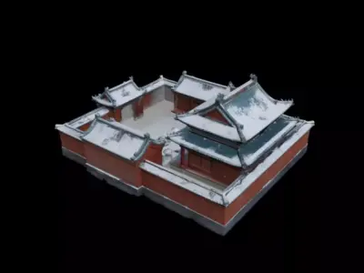  courtyard snow scenery 3D model