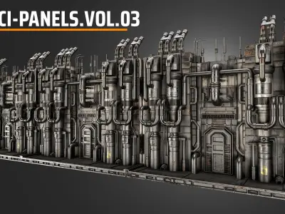 Rusty science fiction panels Low-poly 3D model