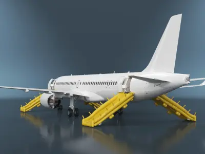  Commercial Airliner with Inflatable Plane Ramp Deployment 