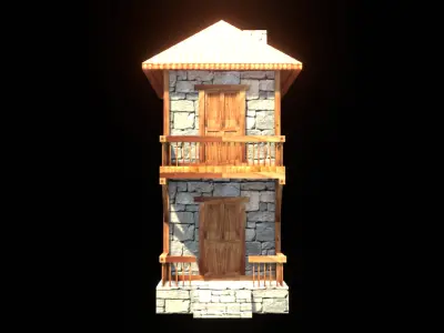 medieval house low poly village town residential house  106 Low-poly 3D model