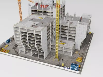 Construction site scene Low-poly 3D model