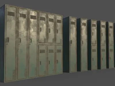PBR School Gym Locker 06 - Green Light Low-poly 3D model