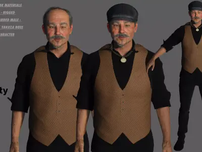 AAA 3D ASIAN OLD BEARDED BUSINESSMAN - REALISTIC GAME CHARACTER Low-poly 3D model