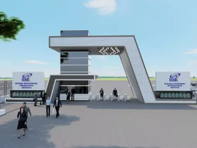 Modern Architectural Entrance Portal with Access Control Low-poly 3D model