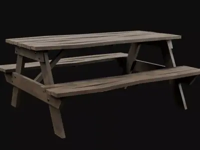 Low-Poly Realistic Wooden Picnic Table Low-poly 3D model