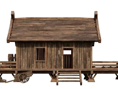 Old Building House 4K Textures GameReady 70 Low-poly 3D model