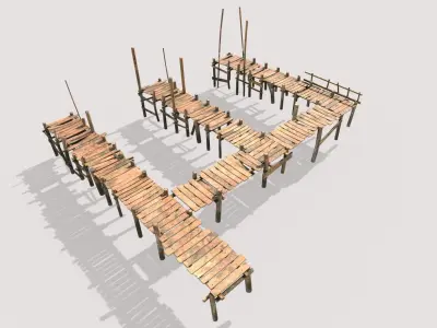 Wooden Triple Pier 3D model