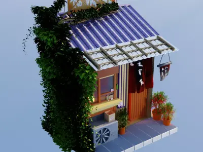 Coffee Shop Build Structure Post Tree Japanese Pavilions Low-poly 3D model