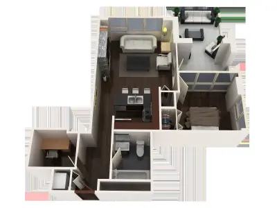 Sketchup 3D model of one bedroom apartment  - very beautiful 3D model