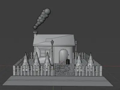 House low poly at night with smoke Free low-poly 3D model