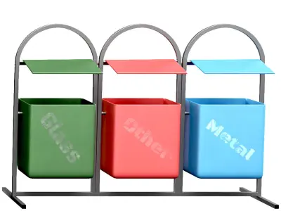 Dumpster set two trash cans on wheels Low-poly 3D model